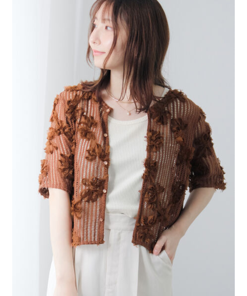 フラワーメッシュカーディガン