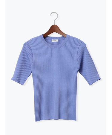 ハーフスリーブクルーネックリブニット