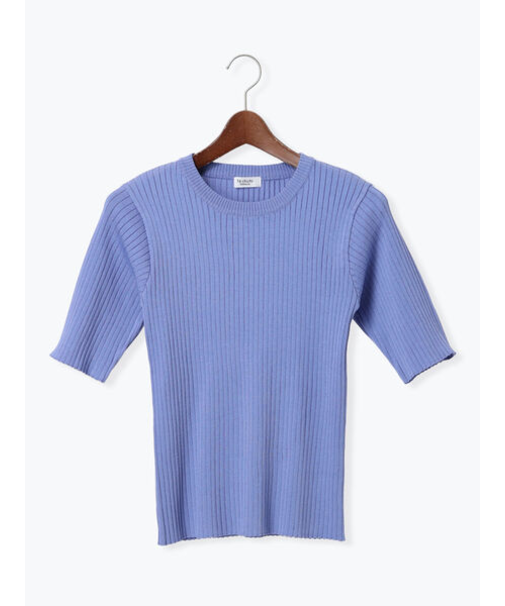 ハーフスリーブクルーネックリブニット