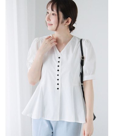 Vネックペプラムブラウス