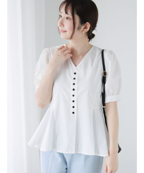 Vネックペプラムブラウス