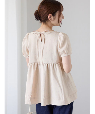 フロッキードットボリュームブラウス