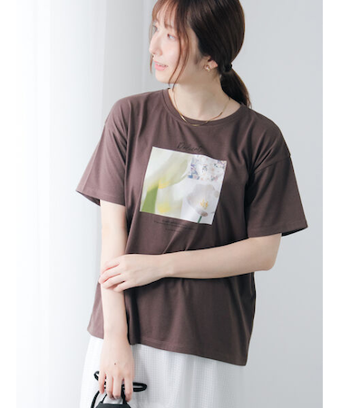 フラワー転写プリントTシャツ