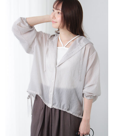 シアーストライプシャツフーディ