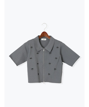 リボン刺繍ダブルジップカーディガン