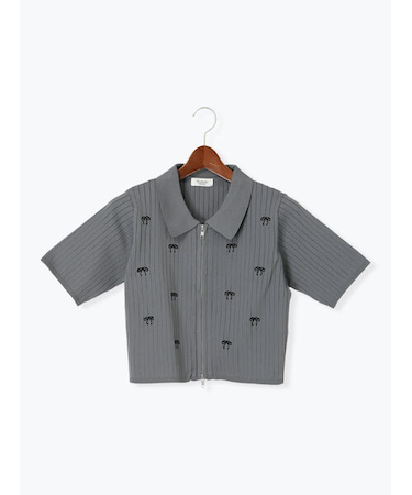 リボン刺繍ダブルジップカーディガン