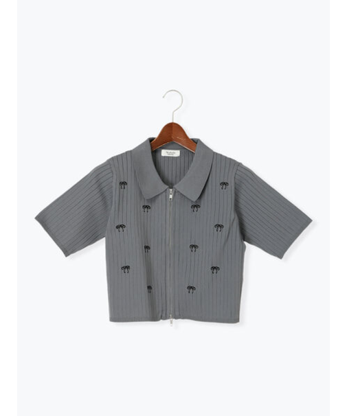 リボン刺繍ダブルジップカーディガン