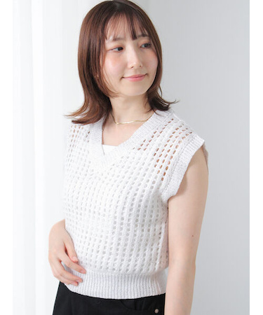 スパンコールメッシュVネックベスト