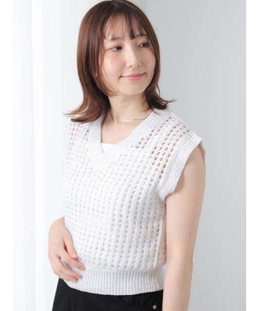 スパンコールメッシュVネックベスト