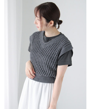 スパンコールメッシュVネックベスト