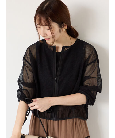 メッシュノーカラーブルゾン