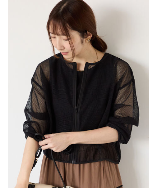 メッシュノーカラーブルゾン