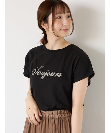 【接触冷感】スパンコールロゴフレンチスリーブTシャツ