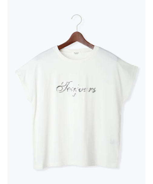 【接触冷感】スパンコールロゴフレンチスリーブTシャツ