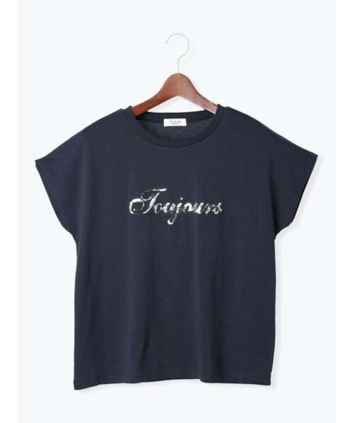 【接触冷感】スパンコールロゴフレンチスリーブTシャツ
