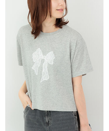 【接触冷感】レース刺繍クロップドTシャツ