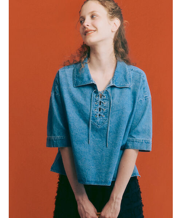 デニムレースアップシャツ《2025autumn catalog item》
