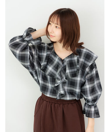 オンブレーチェックフリルブラウス《2025autumn catalog item》