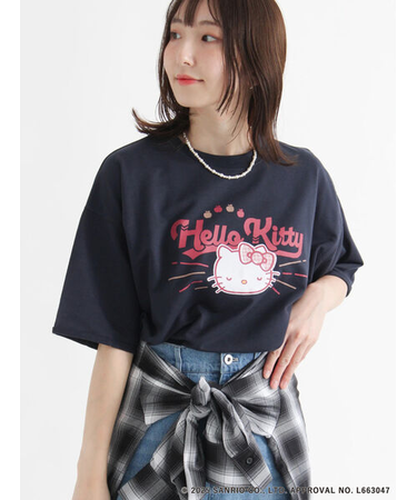 【HELLO KITTY】ミニ裏毛プリント5分袖トップス
