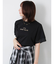 型押しプリント袖切替Tシャツ