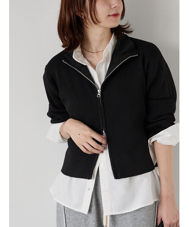 Wジップハイネックリブカーディガン