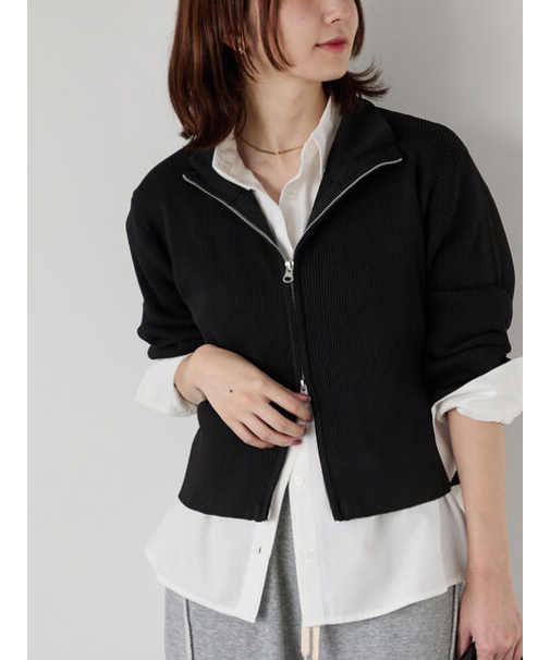 Wジップハイネックリブカーディガン