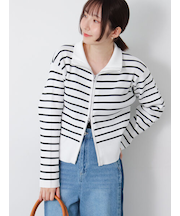 Wジップハイネックリブカーディガン