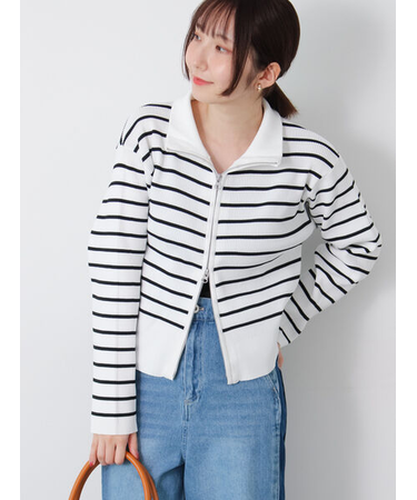 Wジップハイネックリブカーディガン