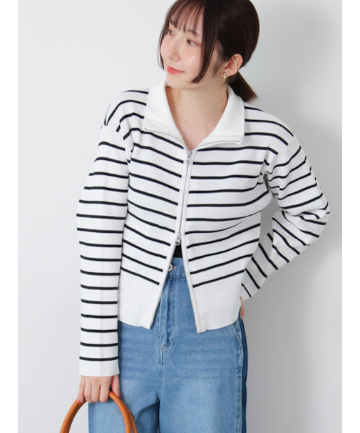 Wジップハイネックリブカーディガン