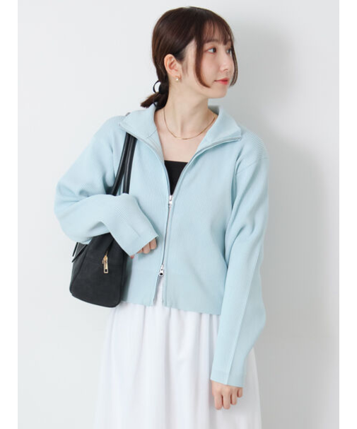 Wジップハイネックリブカーディガン