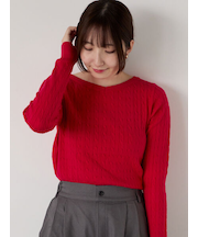 もちもちケーブルVネックニット