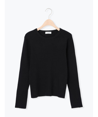 袖口釦クルーネックリブニット