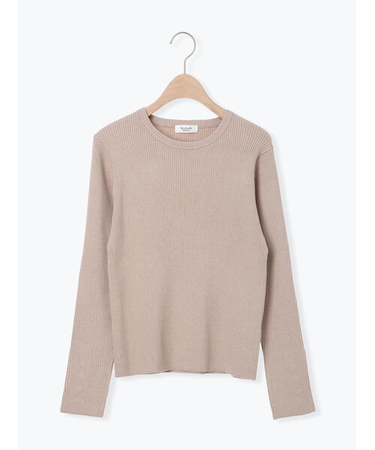 袖口釦クルーネックリブニット