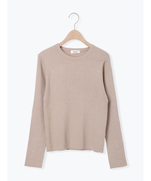 袖口釦クルーネックリブニット