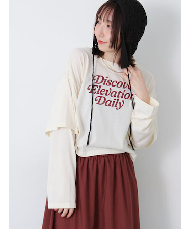 フェイクレイヤードプリントTシャツ