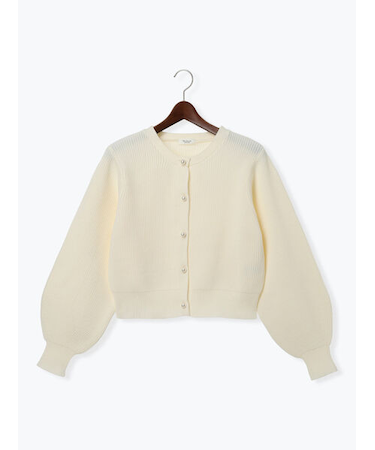 無撚糸パール釦カーディガン