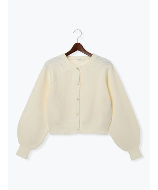 無撚糸パール釦カーディガン