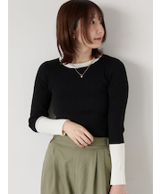 袖バイカラーリブニット