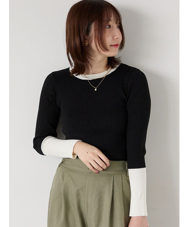 袖バイカラーリブニット