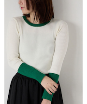 袖バイカラーリブニット