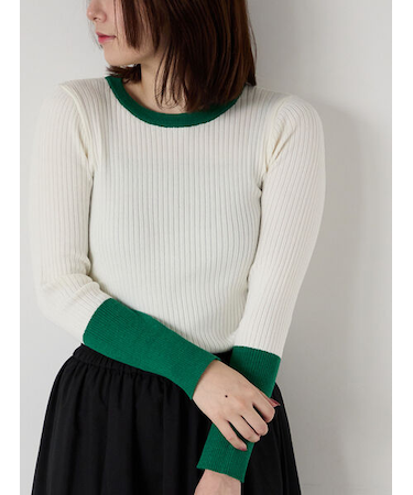 袖バイカラーリブニット