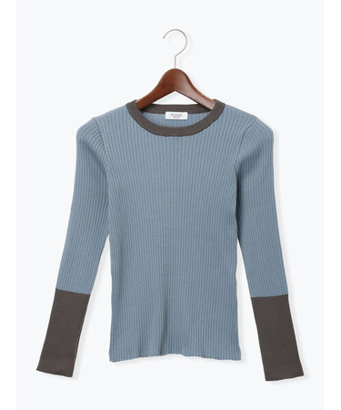 袖バイカラーリブニット