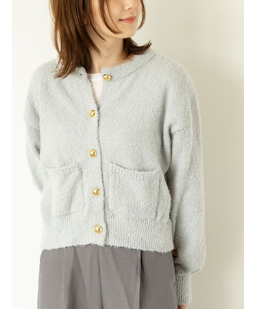 ブークレ金釦クルーネックカーディガン