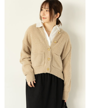 ブークレ金釦クルーネックカーディガン
