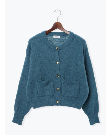 ブークレ金釦クルーネックカーディガン