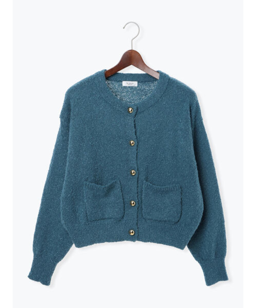 ブークレ金釦クルーネックカーディガン