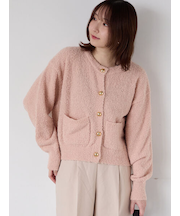 ブークレ金釦クルーネックカーディガン