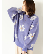 起毛花柄ジャカードニットプルオーバー