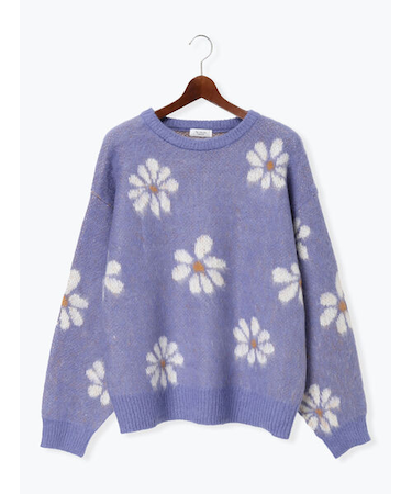 起毛花柄ジャカードニットプルオーバー