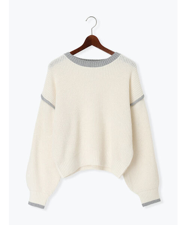 片畦配色クロップドモックネックニットプルオーバー